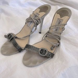 Jimmy Choo leg strap sandals w swarovski crystals